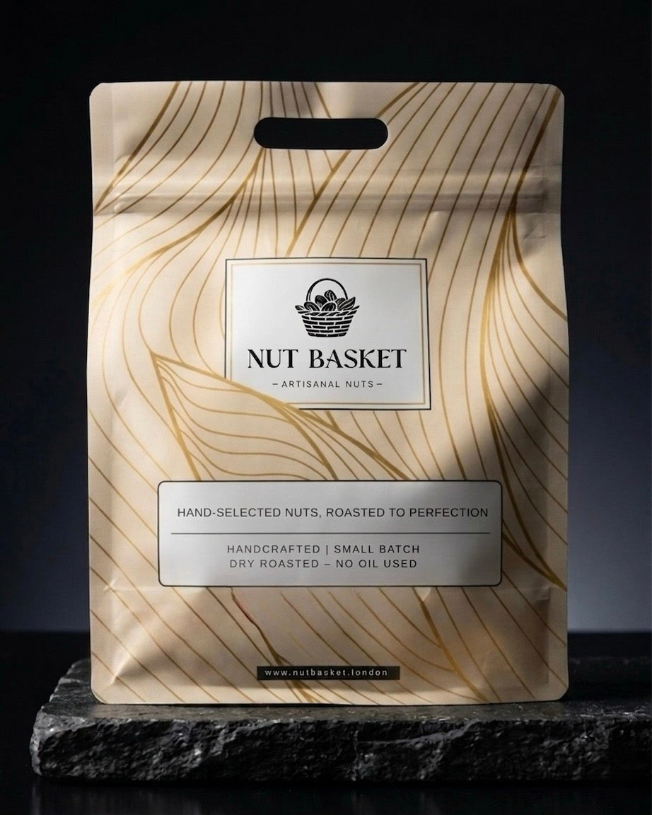 Nut Basket packaging on a dark background