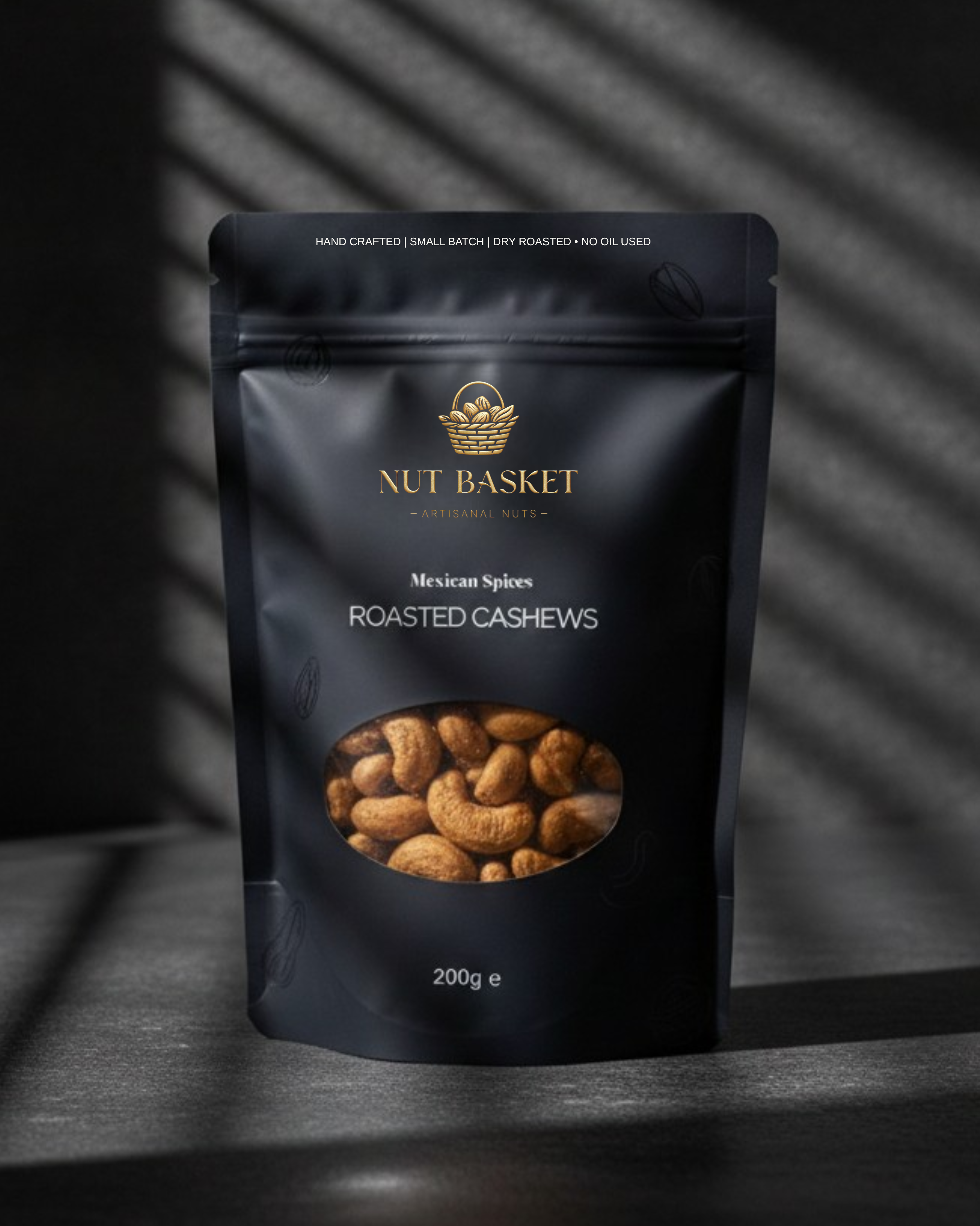 Nut Basket Roasted Cashews on a dark background